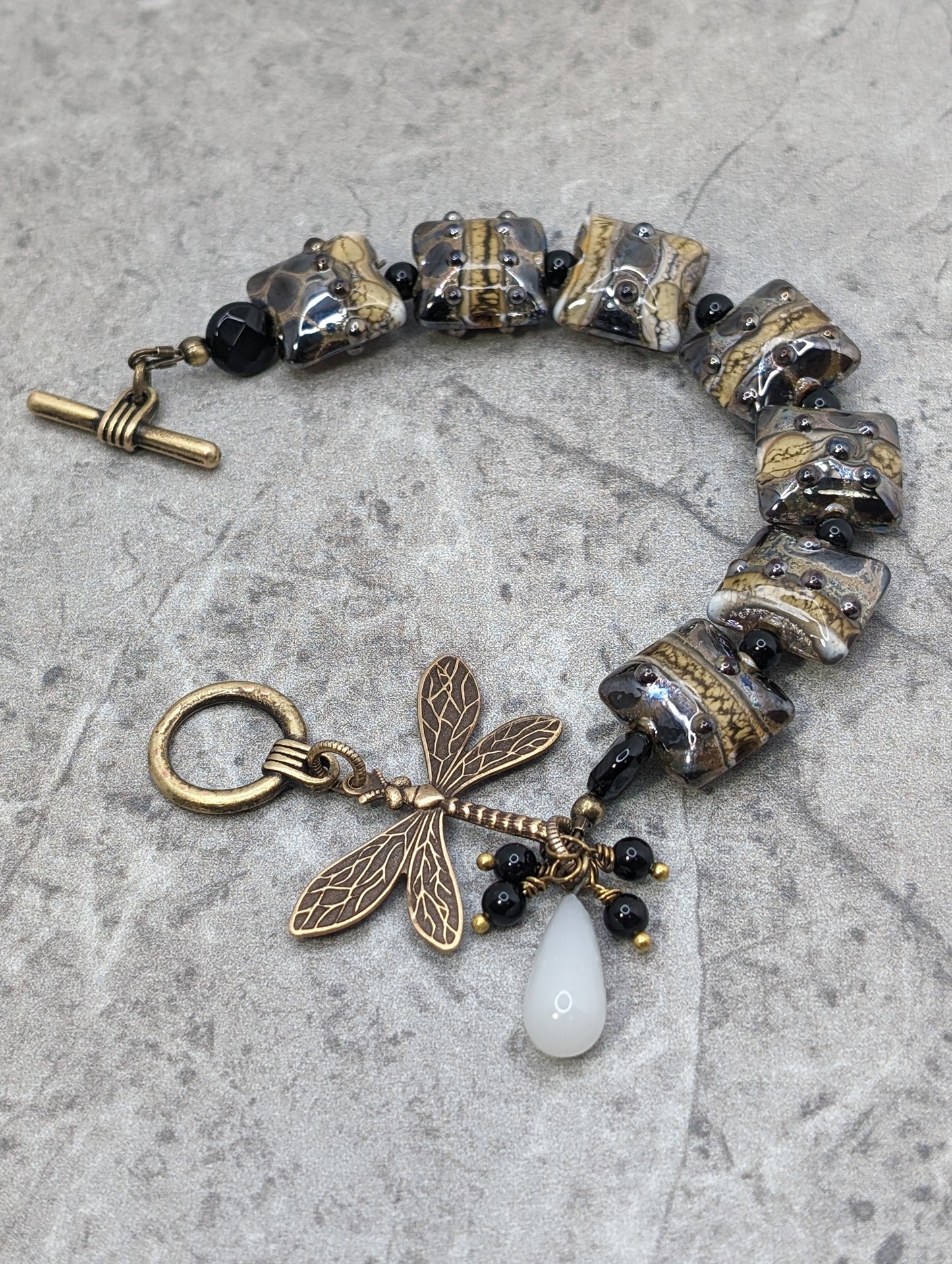 Lamp work Glass Bracelet with Dragonfly