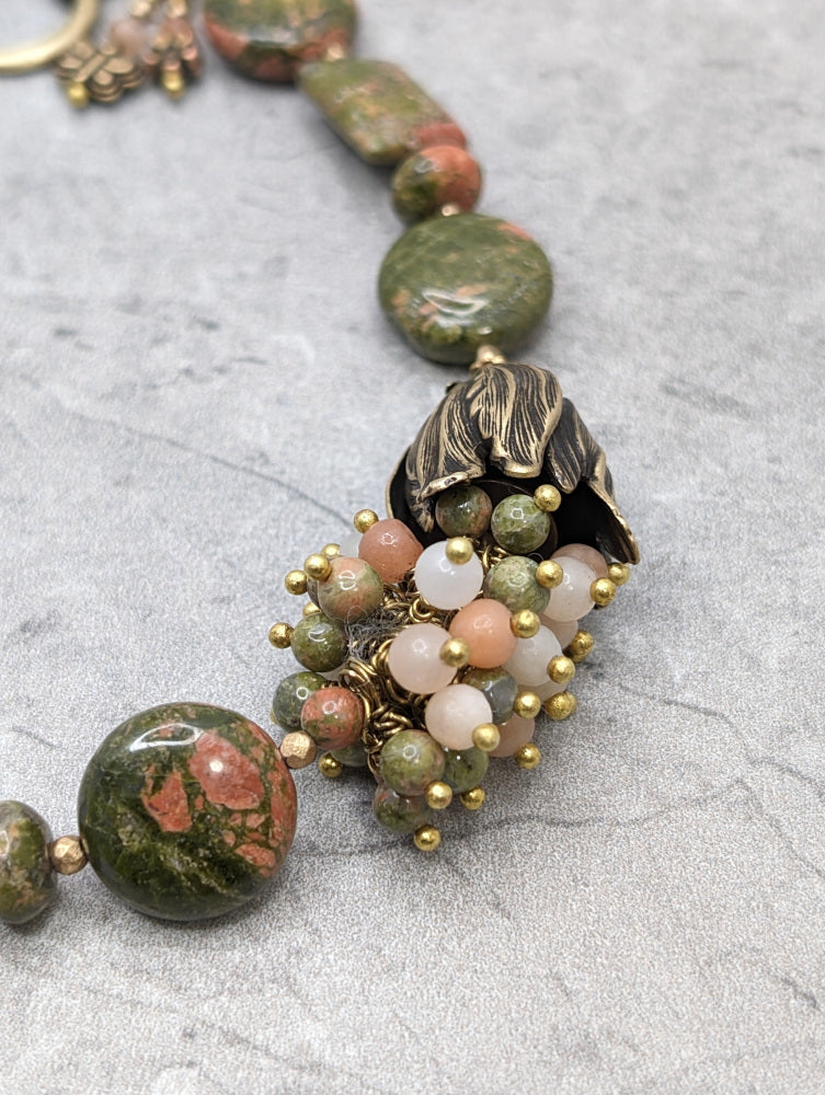 Unakite and Brass Bracelet-B1a-012224