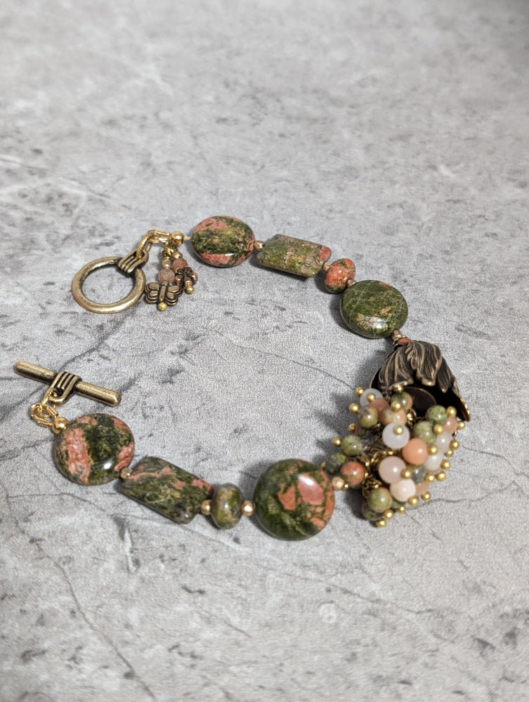 Unakite and Brass Bracelet-B1a-012224