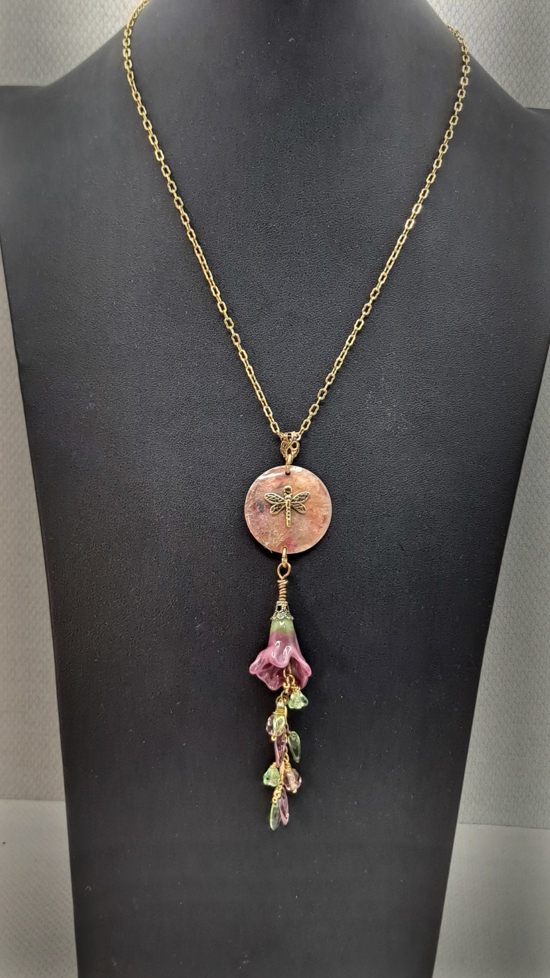 Hand painted Brass with Ceramic Lily Crystals and Dragonfly
