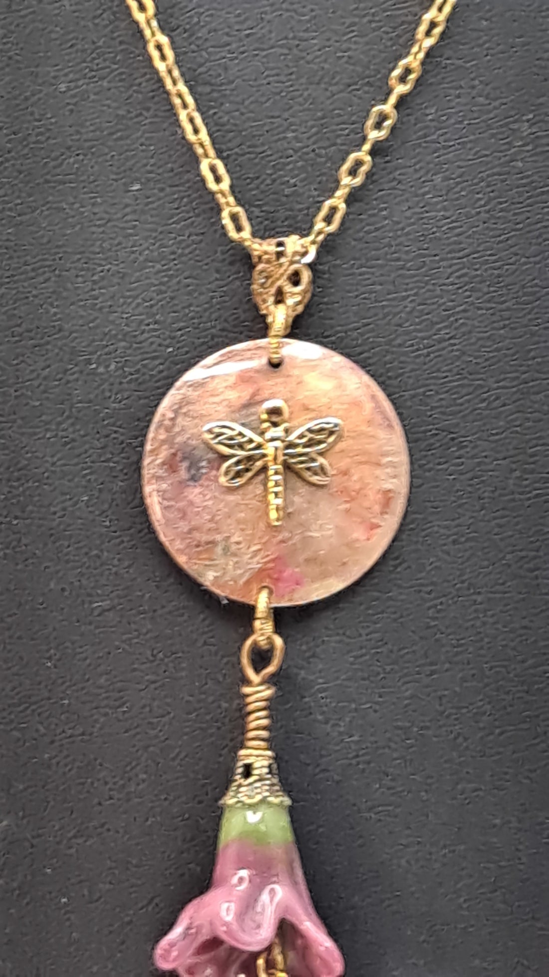 Hand painted Brass with Ceramic Lily Crystals and Dragonfly