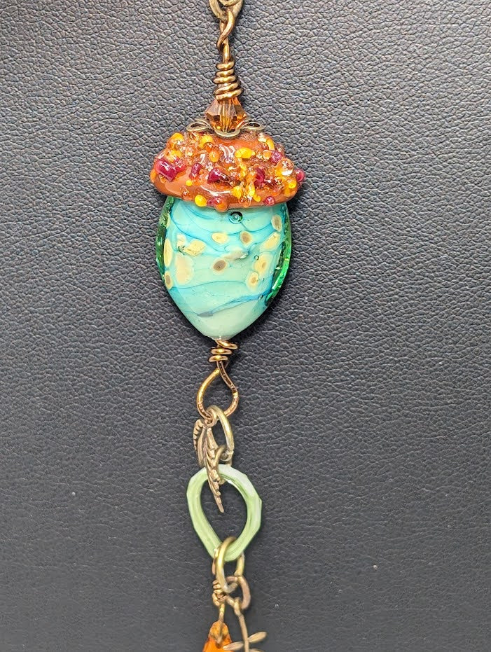 Lamp Work Glass Acorn, Austrian Crystals & Vintage Glass