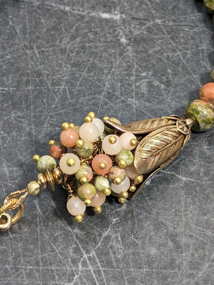 Unakite and Brass Bracelet