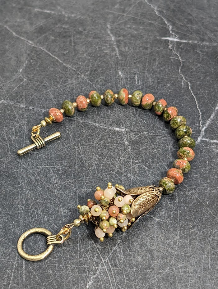 Unakite and Brass Bracelet