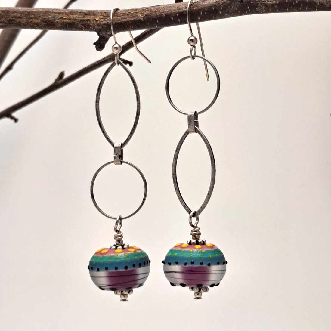 Multi-colored Lampwork glass beads and sterling silver