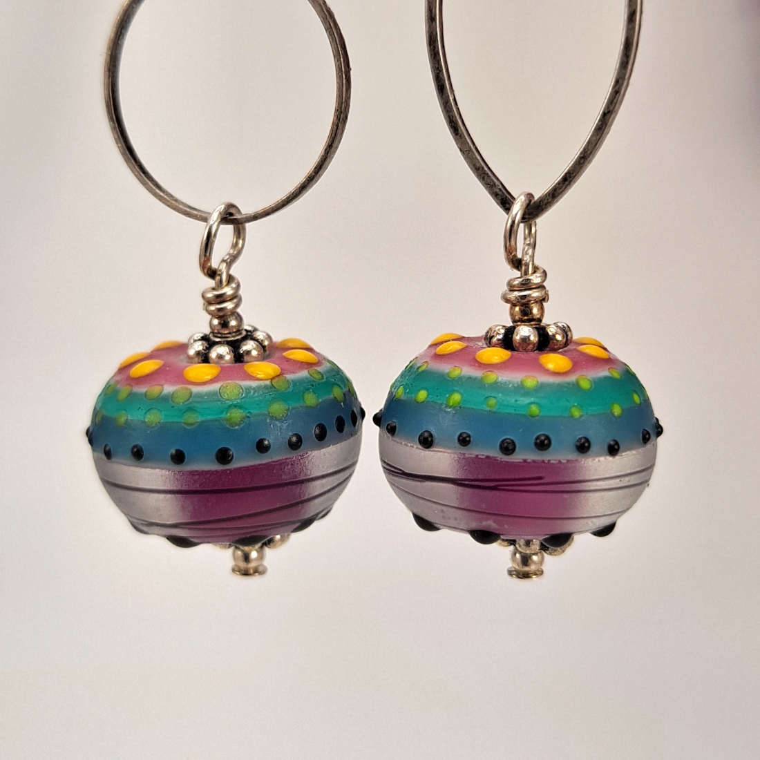 Multi-colored Lampwork glass beads and sterling silver
