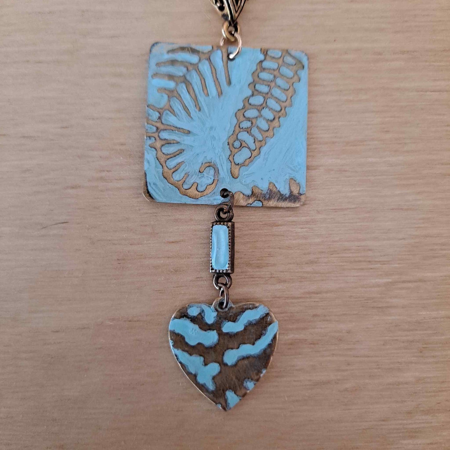 Embossed and Painted Brass Necklace