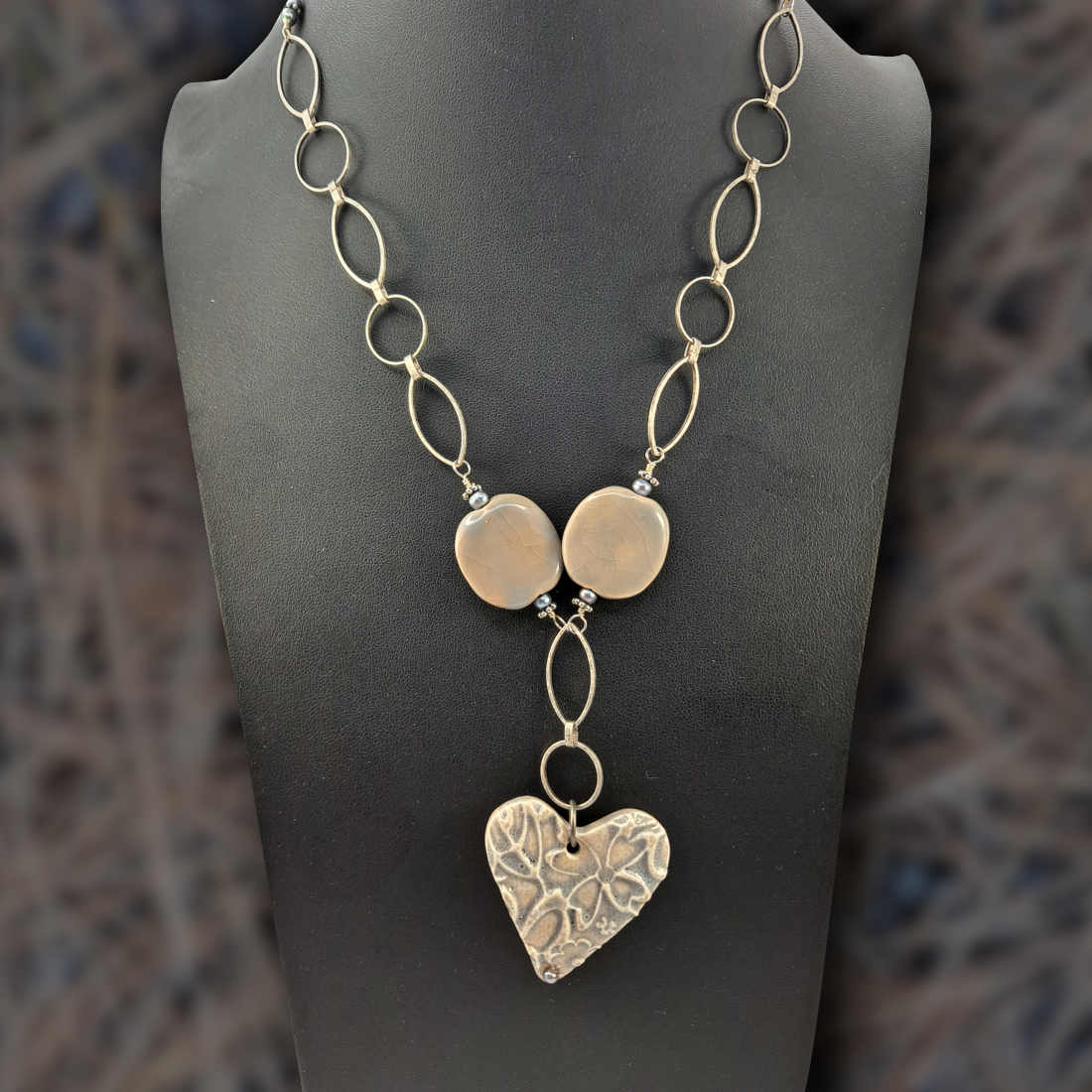 Textured Hand Made Ceramic Heart Necklace