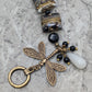 Lamp Work Glass Beads in Black & Beige with Brass Dragonfly Bracelet