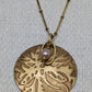 Hand Polished & Embossed Round Brass Necklace with Pearl