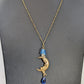 Crescent Moon With Lady Brass Necklace with Blue Glass Accents