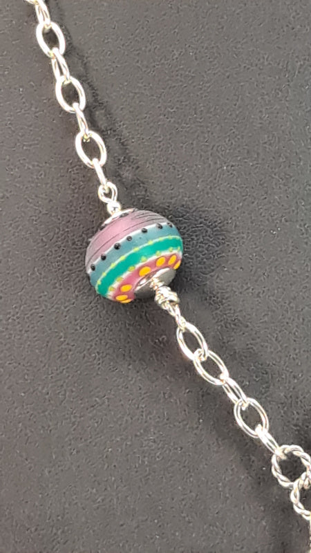 Handmade ceramic multi-color Bird with Glass beads Necklace