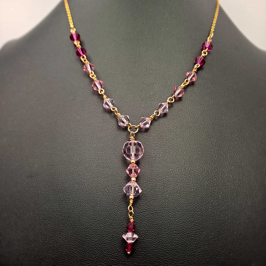Ombre affect necklace made with shades of pink Swarovski crystals